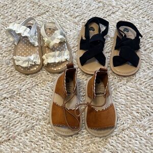 EUC lot of 3 Stylish Kids Sandals Set - Brown, Black, and white size 4